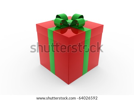 3d red green gift box isolated on white background