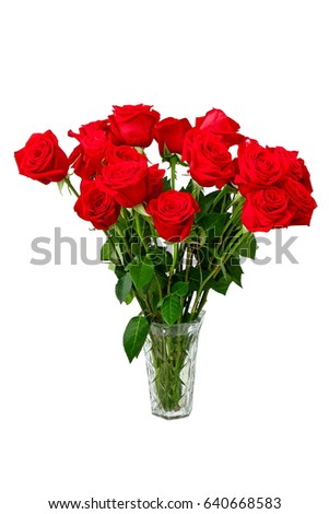 roses in vase on white background
