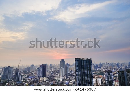 bird eye view a city of bangkok and blue of sky with clouds in the evening,Background
