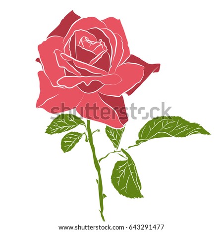 Beautiful hand drawn stencil rose, isolated on white background. Botanical silhouette of flower Vector illustration.