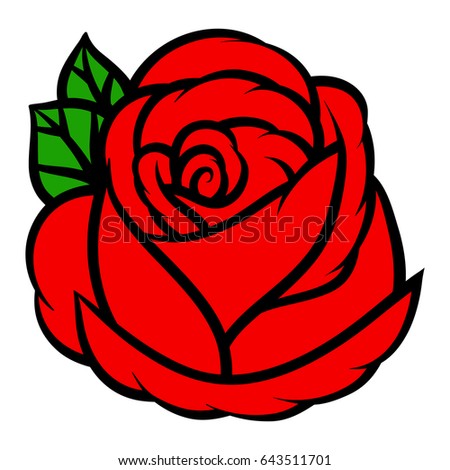 Flower rose, red buds and green leaves. Isolated on white background.