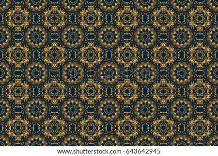 Elegant light and shine raster template on blue background. Realistic abstract golden seamless pattern. Metallic elements for frame, ribbon, banner, mandalas. Raster golden gradient seamless texture.