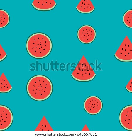 Vector -  Red Watermelon seamless pattern. Watermelon flat style vector background. Red berry on the blue background pattern.
