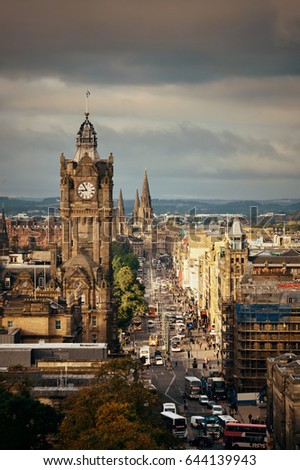 Edinburgh city street rooftop view in United Kingdom.