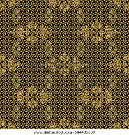 Simple seamless pattern - gold stars on a black background. Vintage ornament. Vector illustration.