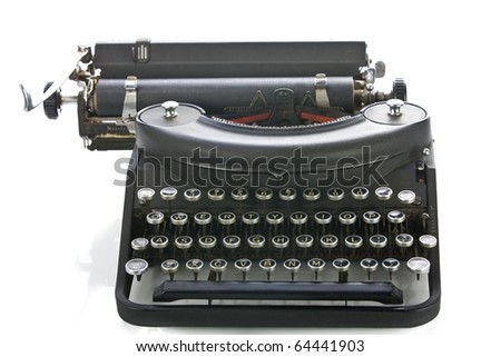Vintage portable typewriter on white.