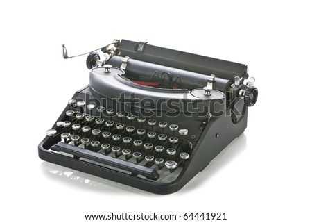 Vintage portable typewriter on white.