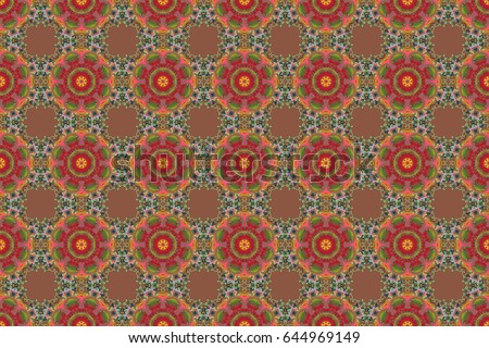 Rope seamless tied fishnet damask pattern in yellow and red colors. Raster wallpaper.