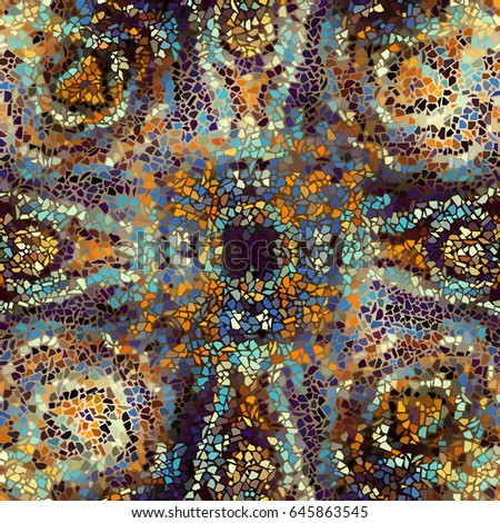 Seamless background pattern. Decorative geometric mosaic pattern on blur background.