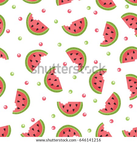 Cute seamless pattern with a Juicy watermelon in a Cartoon style. Bright background for printing on fabric, wallpaper and paper. Vector