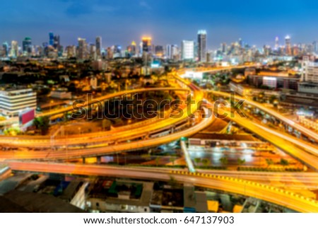 Blurred cityscape of Bangkok city at night , landscape  Thailand 