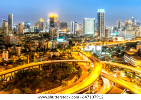 Blurred cityscape of Bangkok city at night , landscape  Thailand 