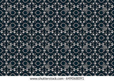 White blue floral ornament in baroque style. Antique white repeatable wallpaper.White element on blue background. Damask pattern repeating background.