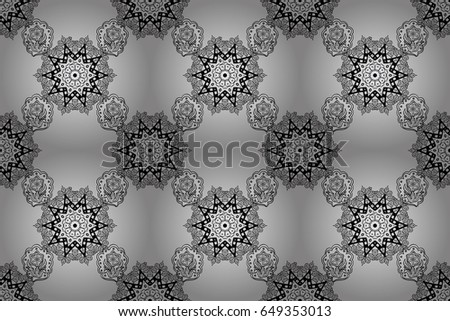 Raster art. Openwork delicate dim pattern. Seamless dim texture curls. Seamless pattern on gray background with dim elements. Oriental style arabesques. Brilliant lace, stylized flowers, paisley.