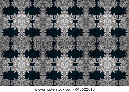 Damask white seamless pattern on blue background.