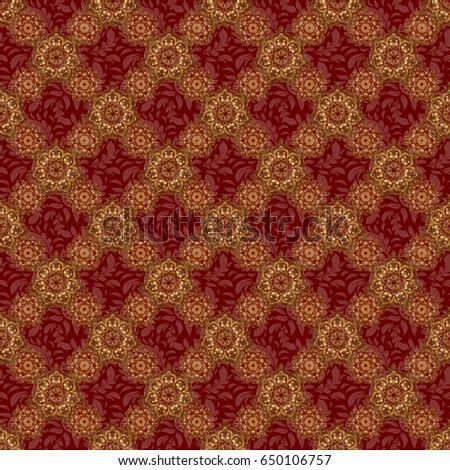 Glitter background. Golden seamless pattern. Red background. Luxury red background with golden elements.