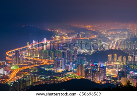 Gwangan Bridge and Busan City , South Korea.