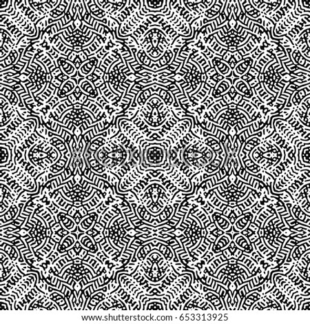 Seamless abstract monochrome engraving pattern. Texture for certificate or diploma, currency and money design. Single-leaf woodcut, xylography, printmaking. Vector Illustration