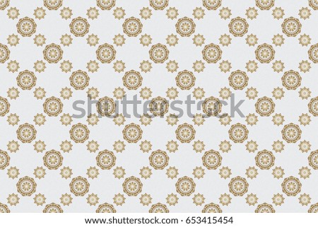 Christmas gold snowflakes seamless pattern. Raster illustration. Golden glitter snowflakes on a gray background. Symbol holiday, New Year 2018 celebration. Winter snow design wallpaper.