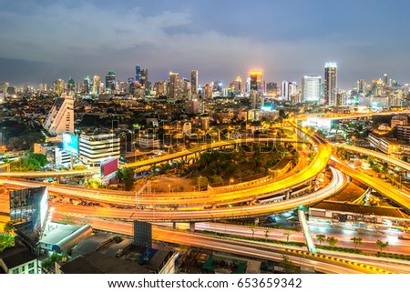 cityscape of Bangkok city at night  , landscape Thailand 