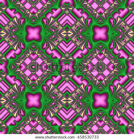 seamless pattern from the ordered to the chaotic elements of the rhombic structures in yellow, green, purple colors