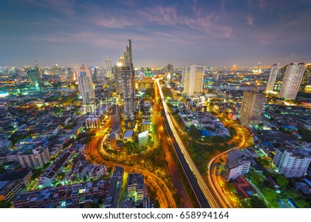 bangkok capital city in night light at downtown, with apartments and condominium living place