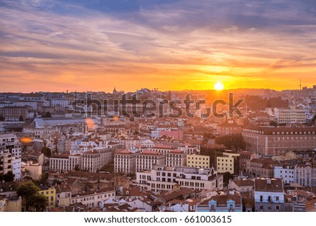 The historical centre of Lisbon at scenic sunset, Lisbon, Portugal