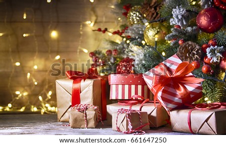 Rustic Holiday background with Christmas tree