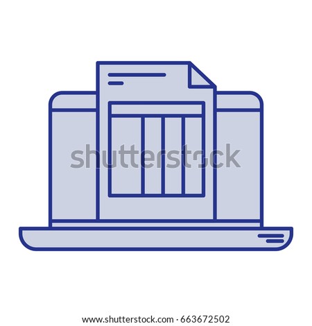 blue silhouette of laptop computer and billing sheet vector illustration