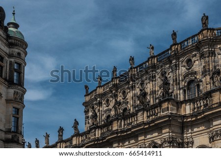 The old buildings in city Dresden against sky.