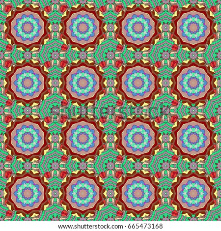 Boho abstract seamless pattern. Colorful colored tile mandala on a background. Intricate floral design element for wallpaper, gift paper, fabric print, furniture. Unusual ornament decoration.