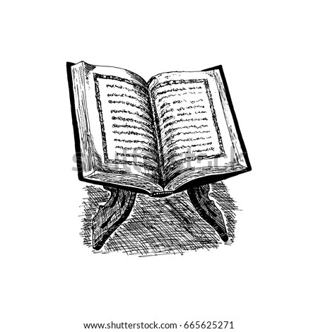 The holy book of the Koran on the stand, Hand Drawn Sketch Vector illustration