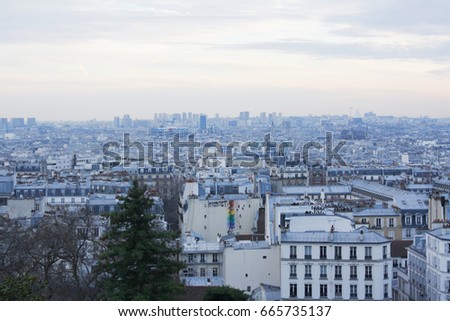 View over winter Paris in a blue sunset from Sacré-Cœur