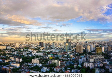 High angle view building in Bangkok at evening. Cityscape. 