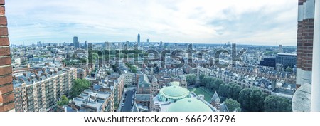 Beautiful panoramic aerial view of London buildings.