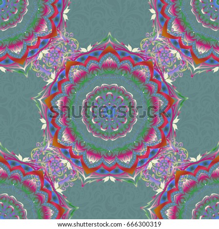 For printing on fabric, scrapbooking, gift wrapping. Seamless vintage pattern in pink and blue colors.