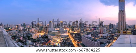 blurred panorama cityscape of Bangkok city at night , panoramic landscape Thailand