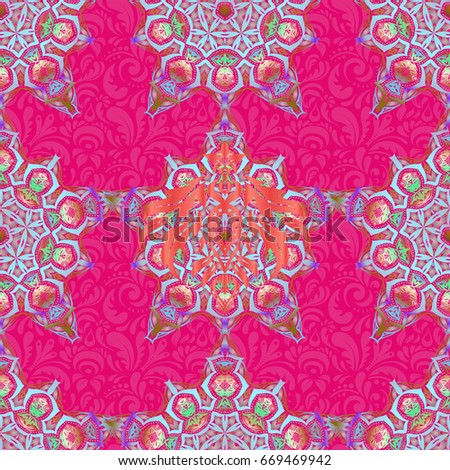 Ikat damask seamless pattern background tile in a pink and blue colors.