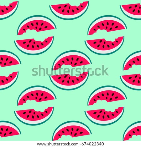 Funny  seamless pattern with watermelons. Vector seamless ornament.Template for the fabric. Package design, product package,product label .