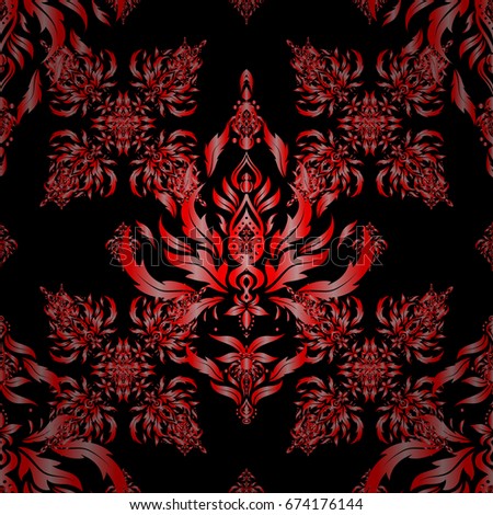 Elegant Christmas Poster Template with red Elements. Seamless pattern with Luxury Ornament On a Black Background. Vector illustration.