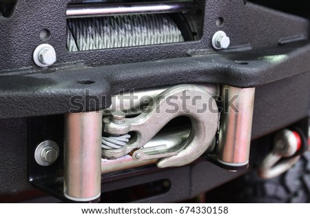 Detail photo of the car winch.