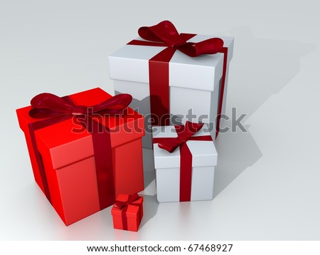 Red and White Gift boxes on White Background