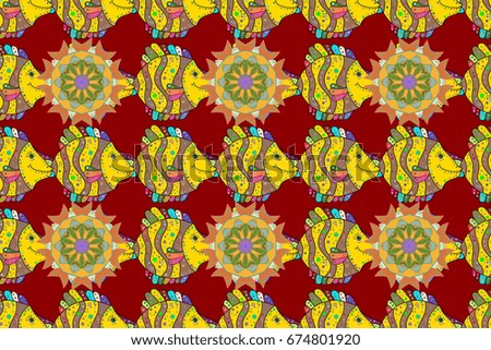 Funny fish outline pattern on colored background with flowers.