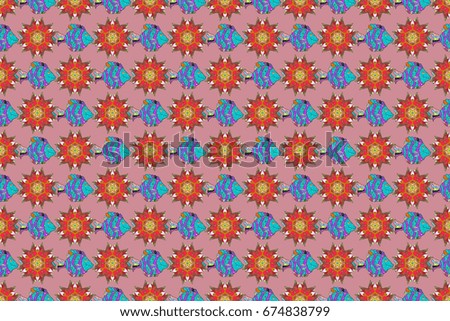 Repeating background. Raster illustration. Print. Cloth design, wallpaper. Seamless pattern with fish.
