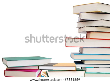 Stack of textbooks section