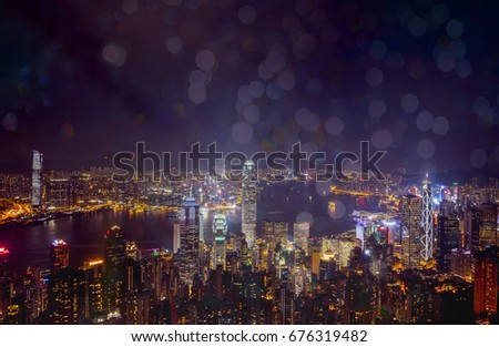 Hong Kong city view at night with circle light background