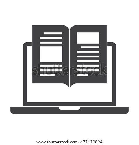 eBook concept with laptop and book, vector silhouette