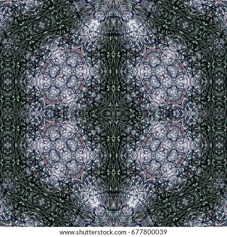 Seamless kaleidoscopic wallpaper tiles pattern drawn with colored pencil