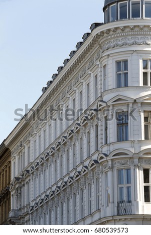 Facade of buildings with traditional architecture in Vienna, Austria