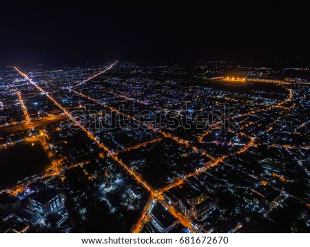 Aerial view of beautiful city landscape in Thailand,city night view